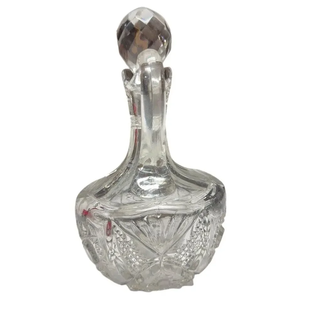 Vintage‎ Pressed Glass Cruet Oil Vinegar Bottle Faceted Stopper Starburst
